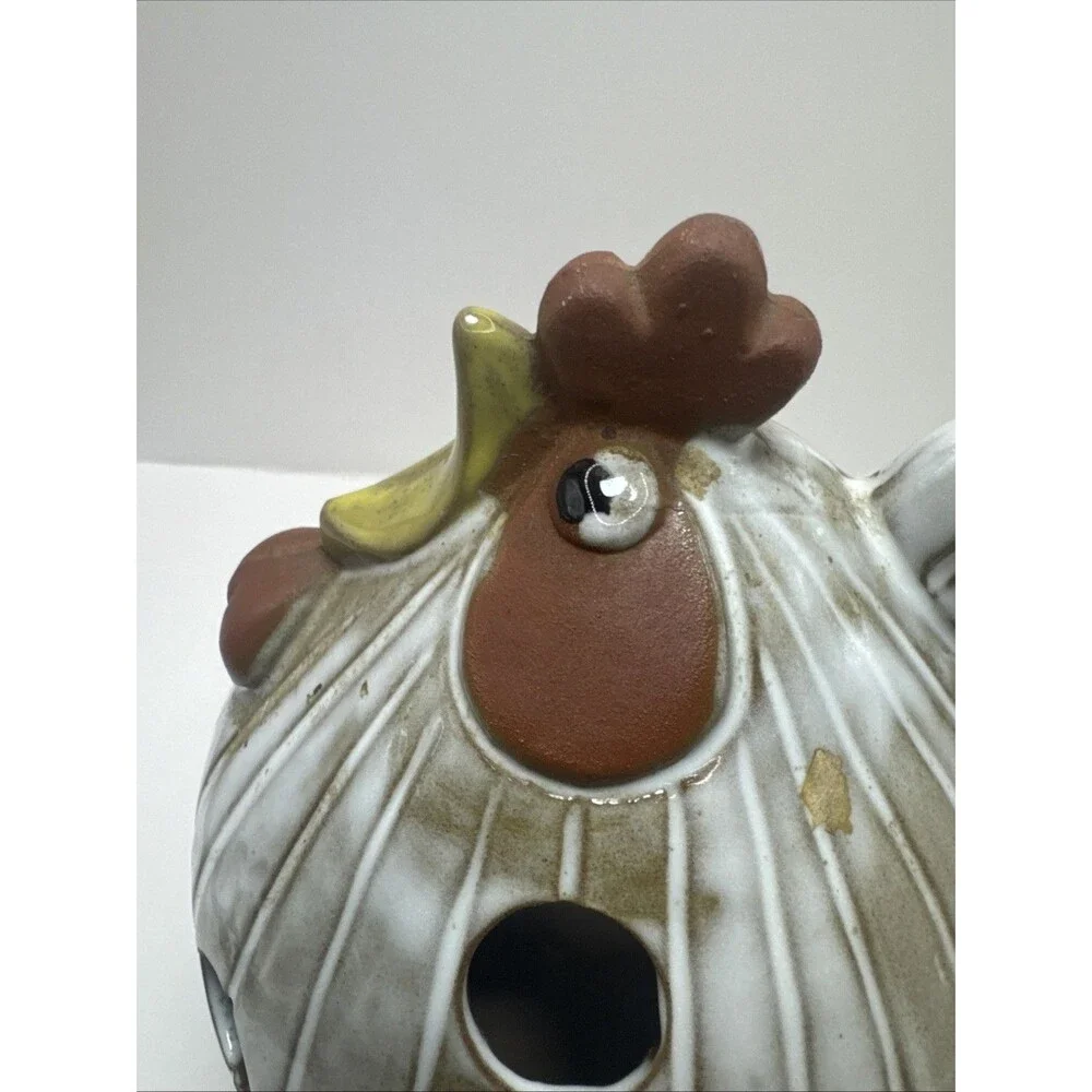 Stoneware Red Ware Chicken Rooster Tea Light Candle Holder Lantern Farmhouse